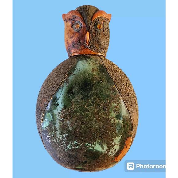 MCM 1960s Leather Wrapped OWL Liquor Bottle Decanter Made in Italy READ Barware - Picture 1 of 10